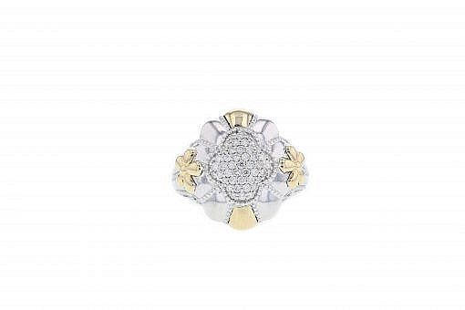 Italian sterling silver ring with 0.35ct diamonds and solid 14K yellow gold accents
