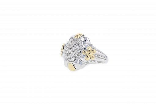Italian sterling silver ring with 0.35ct diamonds and solid 14K yellow gold accents