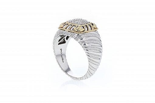 Italian sterling silver ring with 0.14ct diamonds and 14K solid yellow gold accent