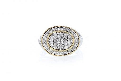 Italian sterling silver ring with 0.48ct diamonds and solid 14K yellow gold accents