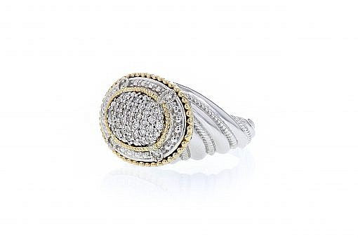 Italian sterling silver ring with 0.48ct diamonds and solid 14K yellow gold accents