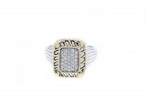 Italian sterling silver ring with 0.26ct diamonds and solid 14K yellow gold accents