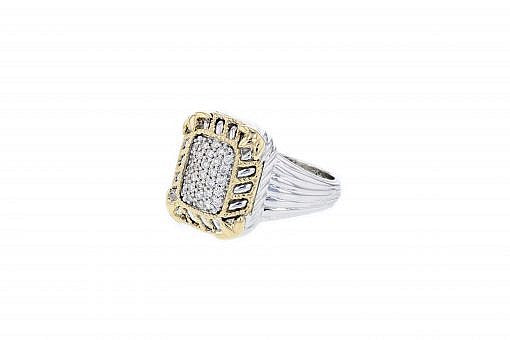 Italian sterling silver ring with 0.26ct diamonds and solid 14K yellow gold accents