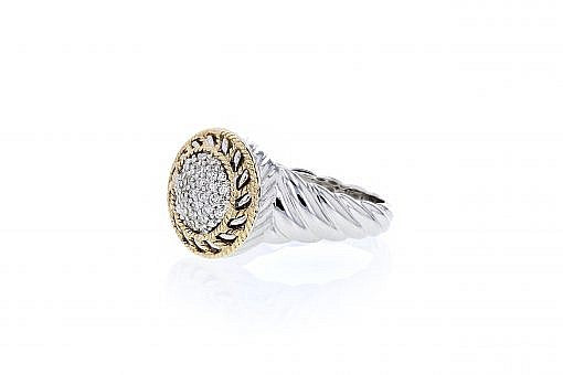 Italian sterling silver ring with 0.25ct diamonds and solid 14K yellow gold accent