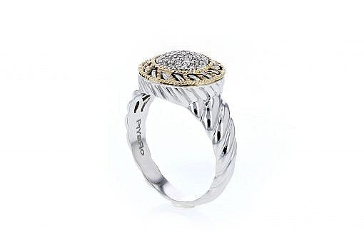 Italian sterling silver ring with 0.25ct diamonds and solid 14K yellow gold accent