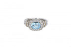 Italian sterling silver ring with blue topaz center stone, 0.42ct diamonds and solid 14K yellow gold accents