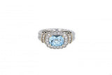 Italian sterling silver ring with blue topaz center stone, 0.42ct diamonds and solid 14K yellow gold accents