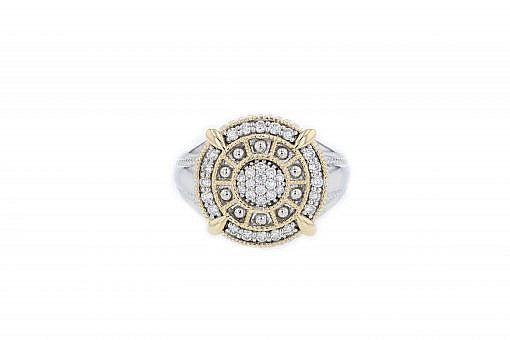 Italian sterling silver ring with 0.43ct diamonds and solid 14K yellow gold accents