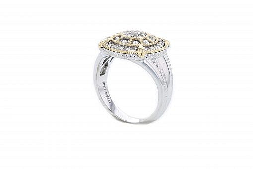Italian sterling silver ring with 0.43ct diamonds and solid 14K yellow gold accents