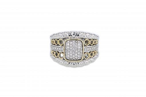 Italian sterling silver ring with 0.38ct diamonds and solid 14K yellow gold accents