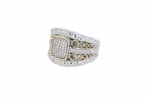 Italian sterling silver ring with 0.38ct diamonds and solid 14K yellow gold accents
