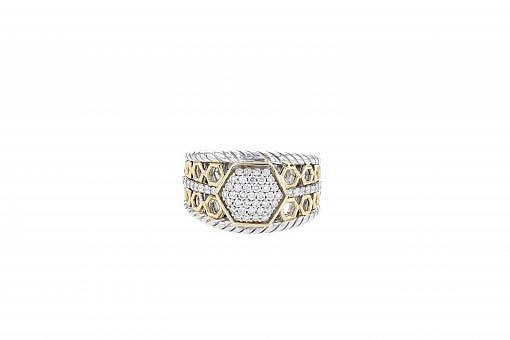 Italian sterling silver ring with 0.47ct diamonds and solid 14K yellow gold accents