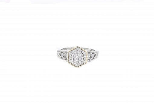 Italian sterling silver ring with 0.32ct diamonds and solid 14K yellow gold accents