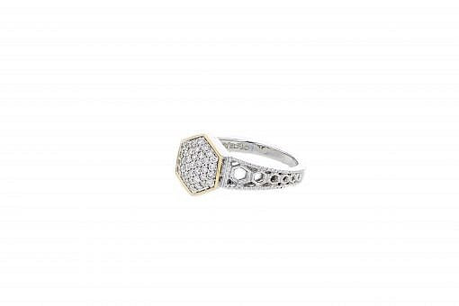 Italian sterling silver ring with 0.32ct diamonds and solid 14K yellow gold accents