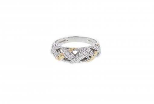 Italian sterling silver ring with 0.28ct diamonds and solid 14K yellow gold accents
