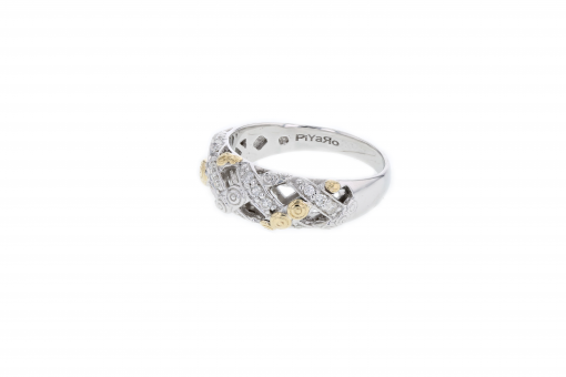 Italian sterling silver ring with 0.28ct diamonds and solid 14K yellow gold accents