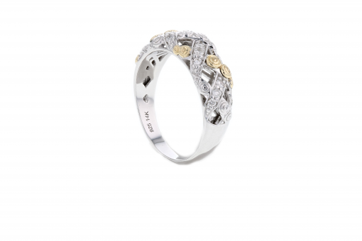 Italian sterling silver ring with 0.28ct diamonds and solid 14K yellow gold accents