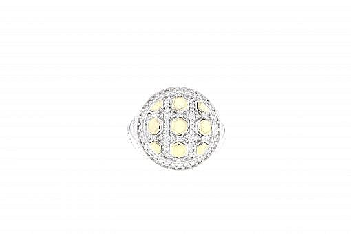 Italian sterling silver ring with 0.58ct diamonds and solid 14K yellow gold accents
