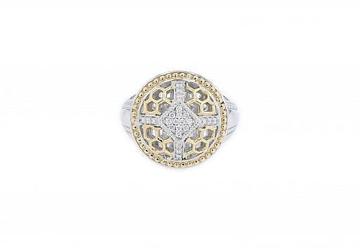 Italian sterling silver ring with 0.15ct diamonds and solid 14K yellow gold accents