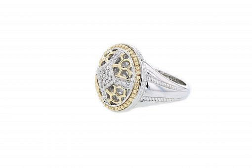 Italian sterling silver ring with 0.15ct diamonds and solid 14K yellow gold accents