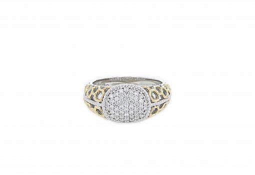 Italian sterling silver ring with 0.42ct diamonds and solid 14K yellow gold accents