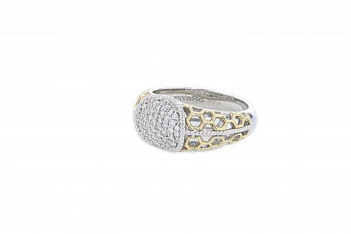 Italian sterling silver ring with 0.42ct diamonds and solid 14K yellow gold accents