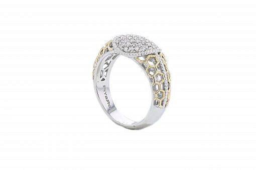 Italian sterling silver ring with 0.42ct diamonds and solid 14K yellow gold accents