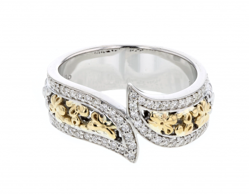 Italian sterling silver ring with 0.26ct diamonds and solid 14K yellow gold accents