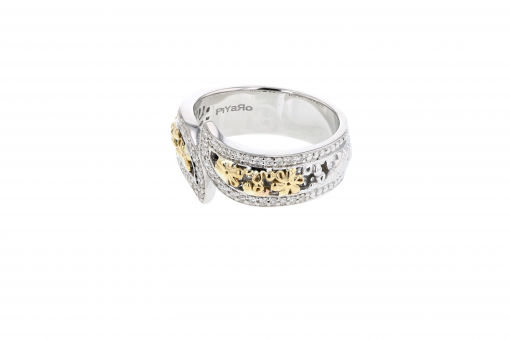 Italian sterling silver ring with 0.26ct diamonds and solid 14K yellow gold accents