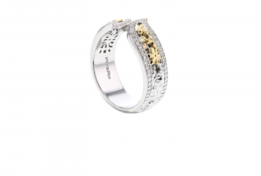 Italian sterling silver ring with 0.26ct diamonds and solid 14K yellow gold accents
