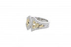 Italian sterling silver ring with 0.22ct diamonds and solid 14K yellow gold accents