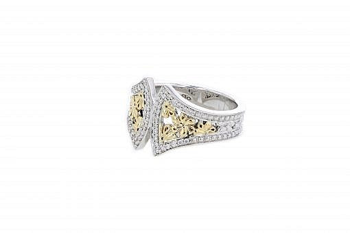 Italian sterling silver ring with 0.22ct diamonds and solid 14K yellow gold accents