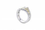 Italian sterling silver ring with 0.22ct diamonds and solid 14K yellow gold accents
