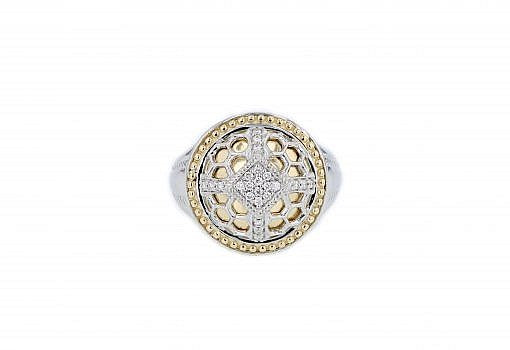 Italian sterling silver ring with 0.15ct diamonds and solid 14K yellow gold accents