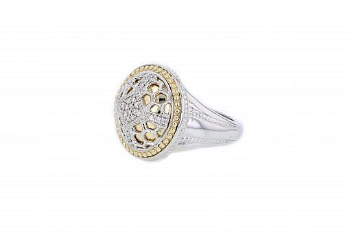 Italian sterling silver ring with 0.15ct diamonds and solid 14K yellow gold accents