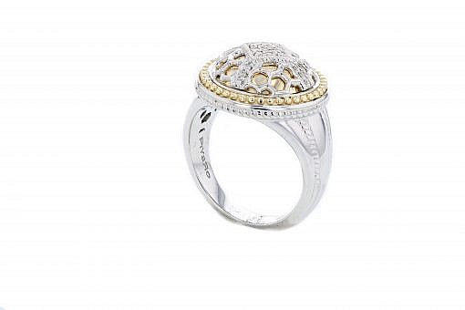 Italian sterling silver ring with 0.15ct diamonds and solid 14K yellow gold accents