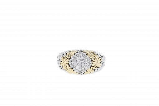 Italian sterling silver ring with 0.20ct diamonds and solid 14K yellow gold accents