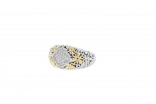 Italian sterling silver ring with 0.20ct diamonds and solid 14K yellow gold accents