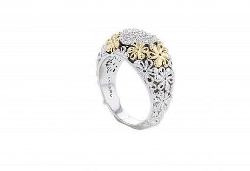 Italian sterling silver ring with 0.20ct diamonds and solid 14K yellow gold accents