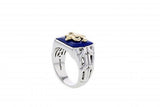 Italian sterling silver mens ring with a 14K solid yellow gold fleur-de-lis on lapis lazuli