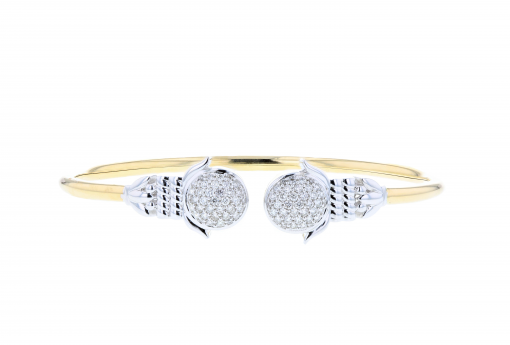 Solid 14K yellow gold flex bangle bracelet with white gold accents and 0.75ct diamonds