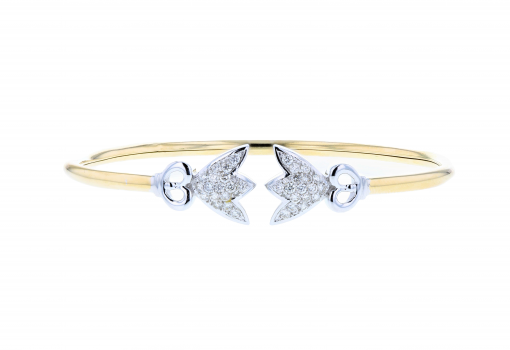 Solid 14K yellow gold flex bangle bracelet with 0.75ct diamonds and 14K white gold accents