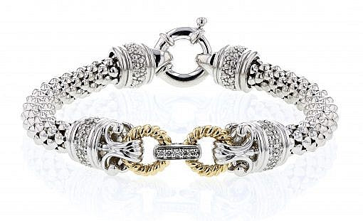 Italian Sterling Silver Bracelet with 0.75ct diamonds and 14K solid yellow gold accents