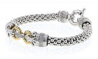 Italian Sterling Silver Bracelet with 0.75ct diamonds and 14K solid yellow gold accents