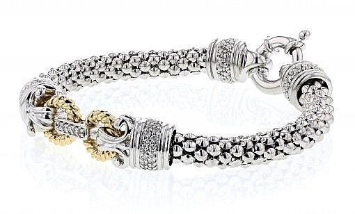Italian Sterling Silver Bracelet with 0.75ct diamonds and 14K solid yellow gold accents
