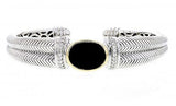 Italian Sterling Silver Bangle Bracelet with black onyx center stone, 0.33ct diamonds and 14K solid yellow gold accents