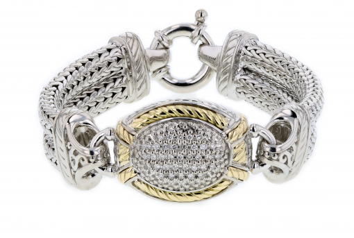 Italian Sterling Silver Bracelet with 0.33ct. diamonds and 14K solid yellow gold accents