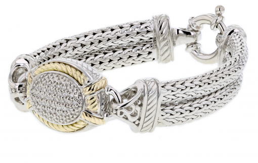 Italian Sterling Silver Bracelet with 0.33ct. diamonds and 14K solid yellow gold accents