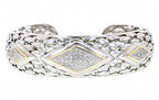 Italian Sterling Silver Bangle Bracelet with 0.50ct.diamonds and 14K solid yellow gold accents