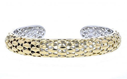 Italian Sterling Silver Bangle Bracelet with yellow gold plating